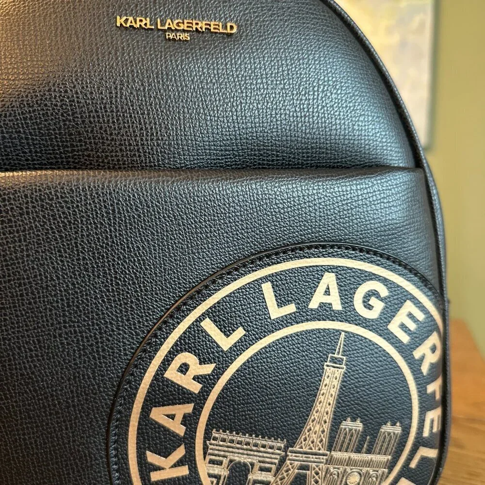 NWT! NEW! Karl Lagerfeld Maybelle Backpack Black with Gold Logo